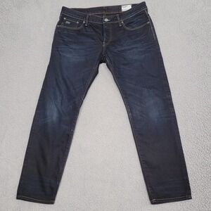 G-Star Raw Jeans Mens 34x29 Blue Dark Wash 3301 Tapered Low Rise Button Fly